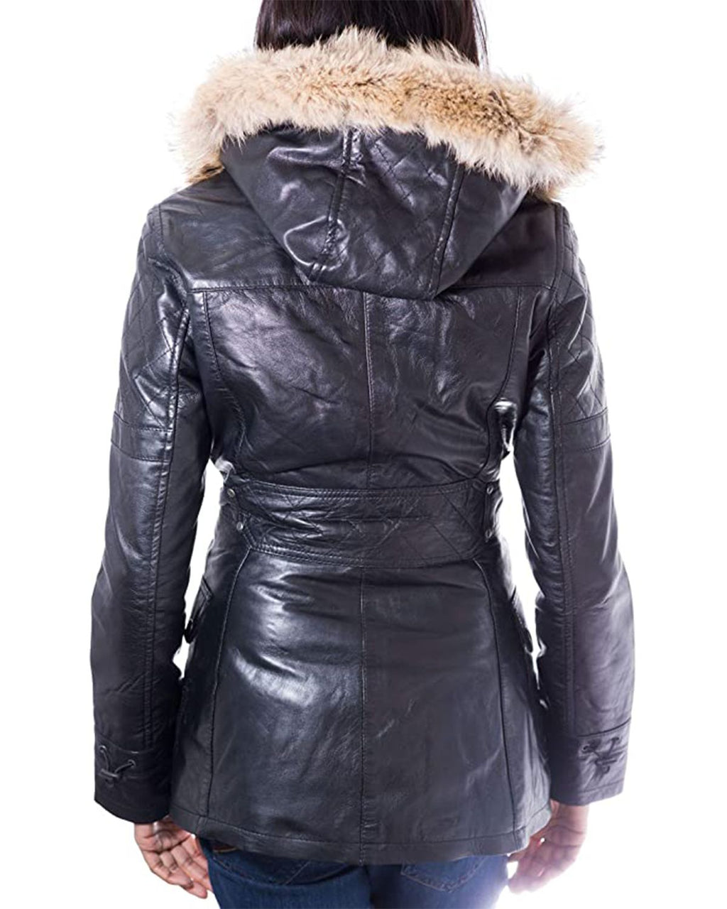 Glowrexs Women's Detachable Hooded Fur Collar Duffle Coat