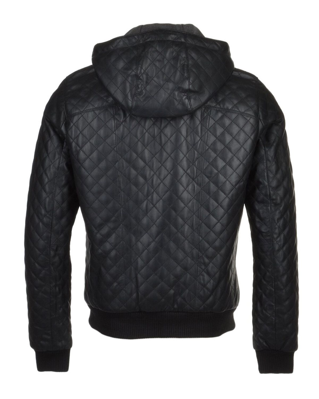 Glowrexs Men's Quilted Detachable Hooded Bomber Real Leather Jacket