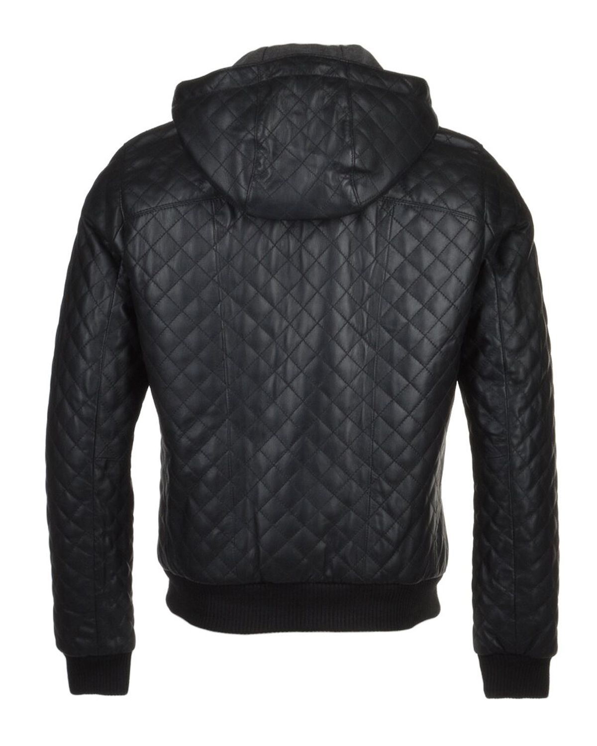 Glowrexs Men's Quilted Detachable Hooded Bomber Real Leather Jacket