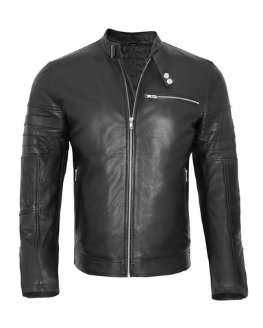 Glowrexs Men's Stylish Black Biker Fashion Real Leather Jacket