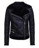 Glowrexs Women Fur Collar Black Biker Aviator Style Jacket