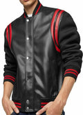 Mens Black & Red Stripes Leather Jacket
