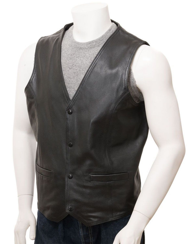 Glowrexs Men's Black Real Leather Vest