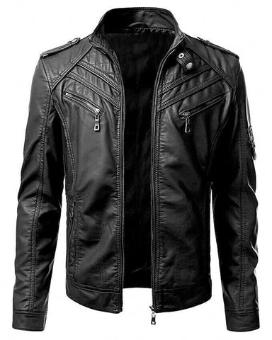Glowrexs Men's Black Slim Fit Biker Real Leather Jacket