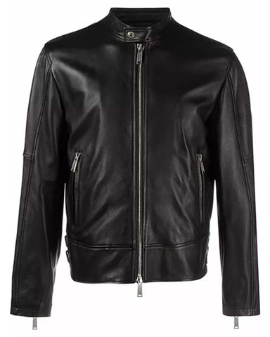 Glowrexs Mens Black Leather Racer Jacket