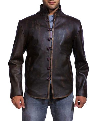 Glowrexs Men's Distressed Darkish Brown Biker Style Leather Jacket