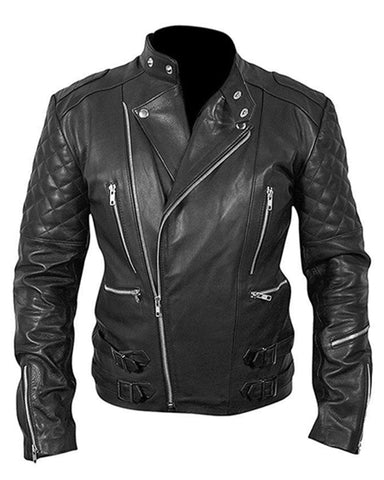 Glowrexs Biker Mens Motorcycle Cafe Racer Black Quilted Leather Jacket
