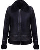 Glowrexs Women's Black Aviator Biker Genuine Sheepskin Leather Jacket