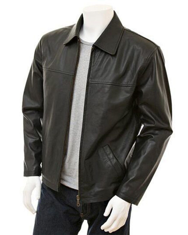 Glowrexs Men's Harrington Style Real Sheepskin Leather Jacket