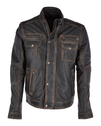 Glowrexs Men's Seven Pocket Biker Real Leather Jacket