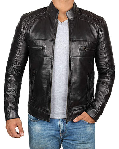 Glowrexs Men's Classic Cafe Racer Motorcycle Real Leather Jacket