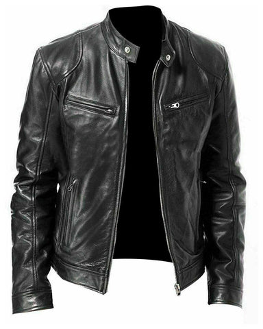 Glowrexs Men's Sword Cafe Racer Biker Real Sheepskin Leather Jacket