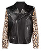 Glowrexs Mens Leopard Print Biker Leather Jacket