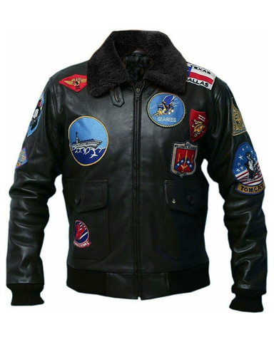 Glowrexs Mens Top Gun Tom Cruise Genuine Leather Jacket