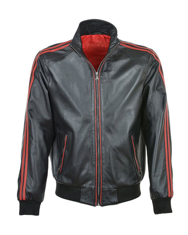 Glowrexs Men's Striped Collar Leather Bomber Jacket