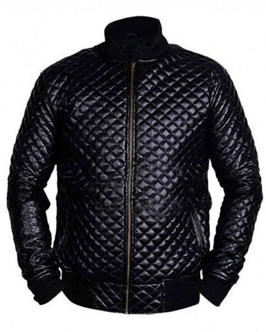 Glowrexs Mens Diamond Quilted Black Motorcycle Bomber Jacket