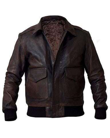 Glowrexs Men's Pilot A2 Bomber Aviator Military Leather Jacket