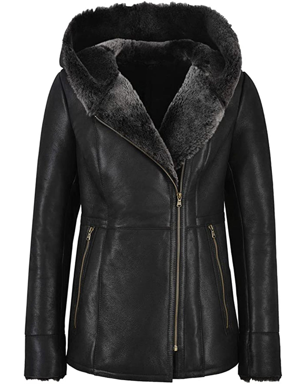 Glowrexs Women's Hooded Fur Shearling Long Jacket