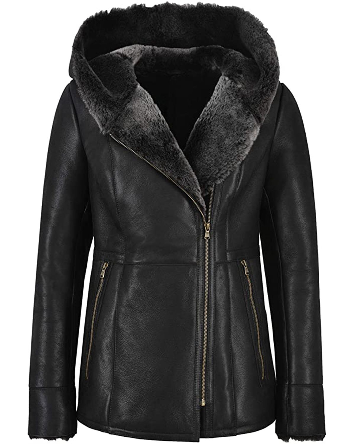 Glowrexs Women's Hooded Fur Shearling Long Jacket