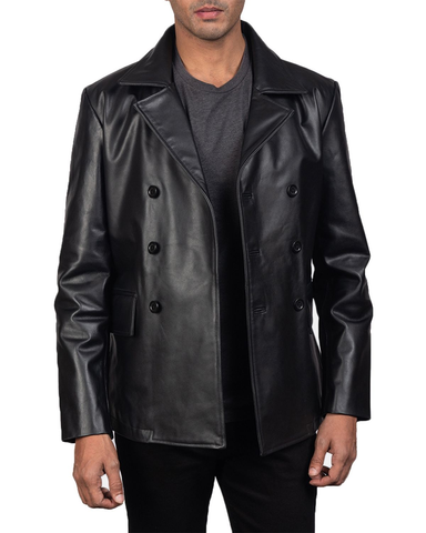 Glowrexs Men's Naval Real Leather Peacoat
