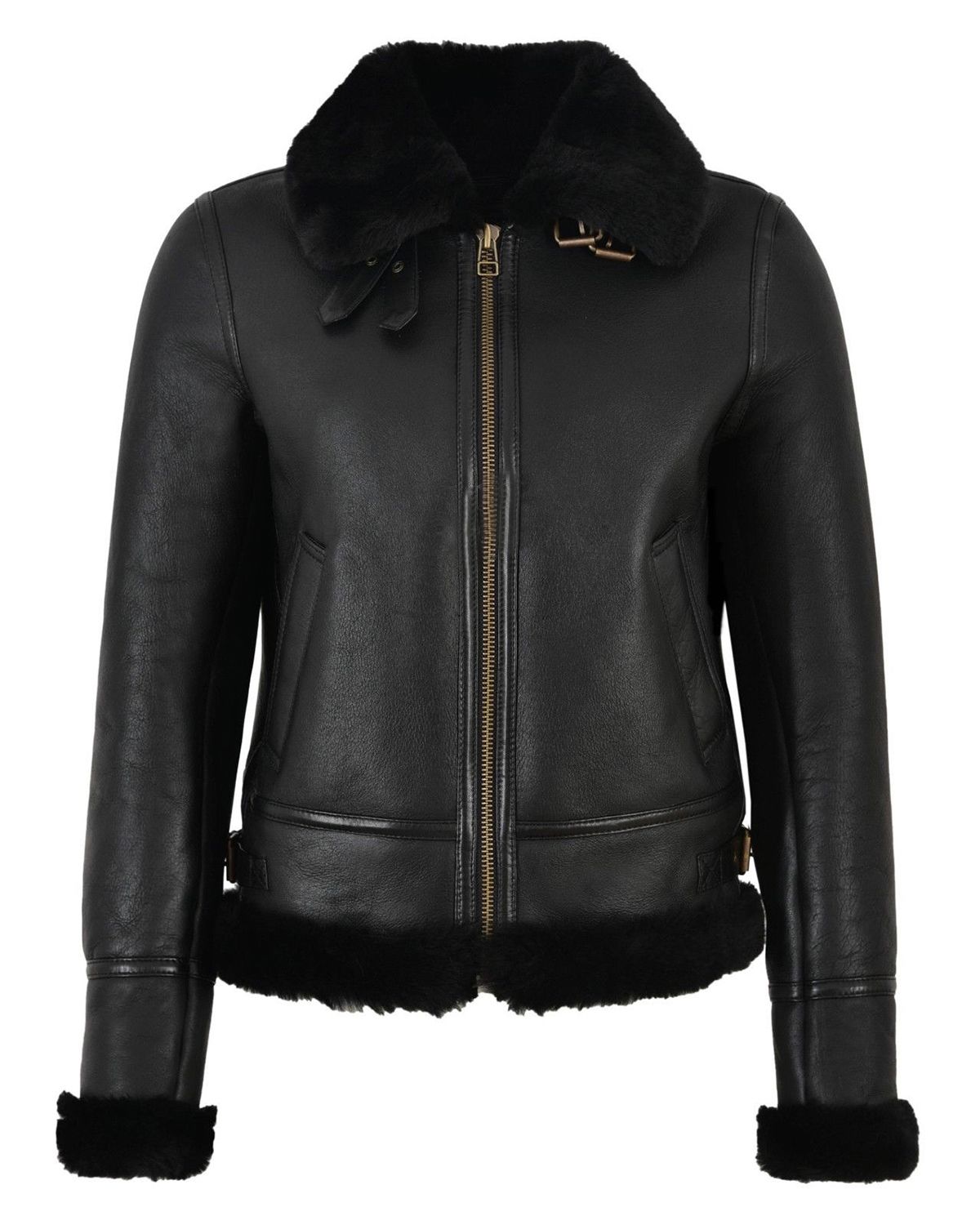 Glowrexs Women's RAF B3 Flying Bomber Aviator Style Leather Jacket