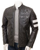 Glowrexs Men's Stand Collar Black Cafe Racer Biker Leather Jacket