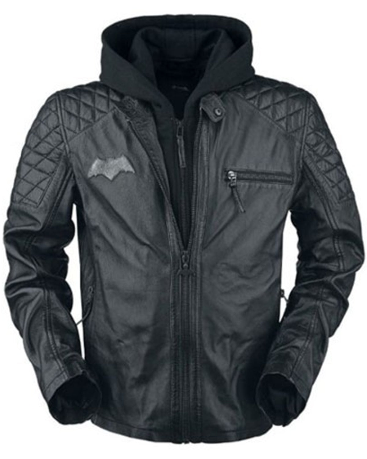 Batman Black Biker Jacket with Removable Hoodie