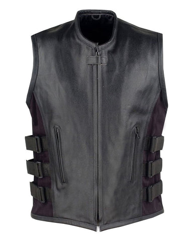 Glowrexs Men's Adjustable Velcro Straps Biker Real Leather Vest