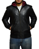 Glowrexs Men's Hooded Black Biker Real Sheepskin Leather Jacket