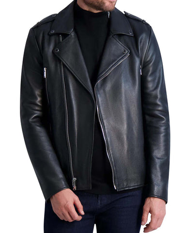 Mens Jet Black Slimfit Biker Leather Jacket