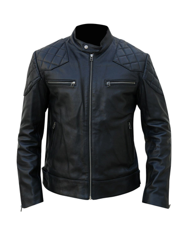 Glowrexs Men's Quilted Black Leather Jacket