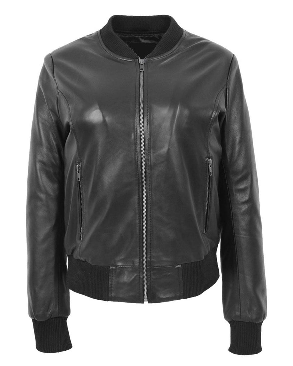 Glowrexs Women's Stylish Black Bomber Leather Jacket