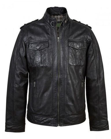 Glowrexs Mens Stand up Collar Black Leather Jacket