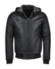 Glowrexs Men's Quilted Detachable Hooded Bomber Real Leather Jacket