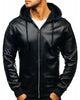 Glowrexs Men's Black Hooded Cafe Racer Leather Jacket