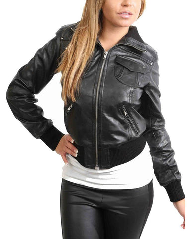 Glowrexs Womens Classic Bomber Real Leather Jacket
