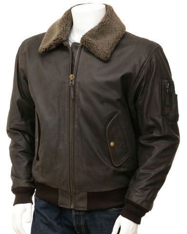 Glowrexs Men's Detachable Collar Aviator Leather Jacket