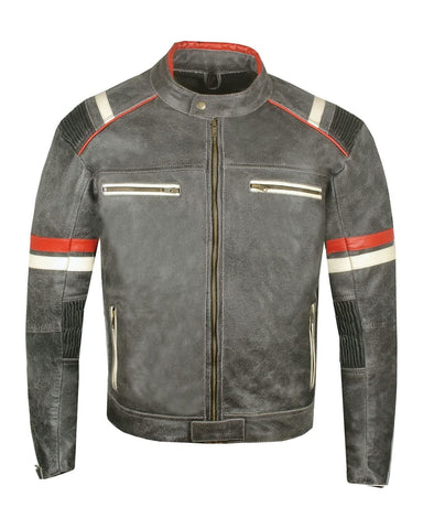 Glowrexs Men's Vintage Cafe Racer Distressed Black Biker Leather Jacket