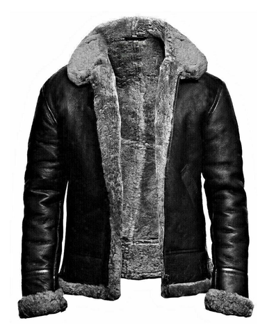 Glowrexs Men's Grey RAF Aviator Pilot Flying B3 Bomber Real Leather Jacket