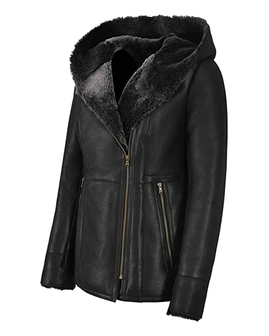 Glowrexs Women's Hooded Fur Shearling Long Jacket