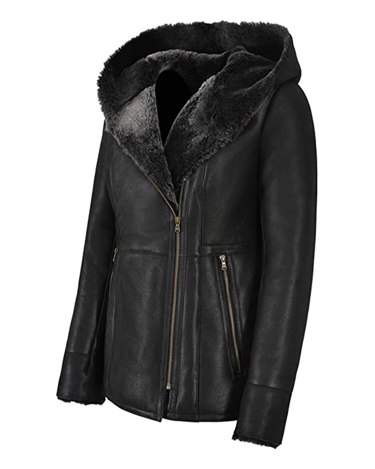 Glowrexs Women's Hooded Fur Shearling Long Jacket