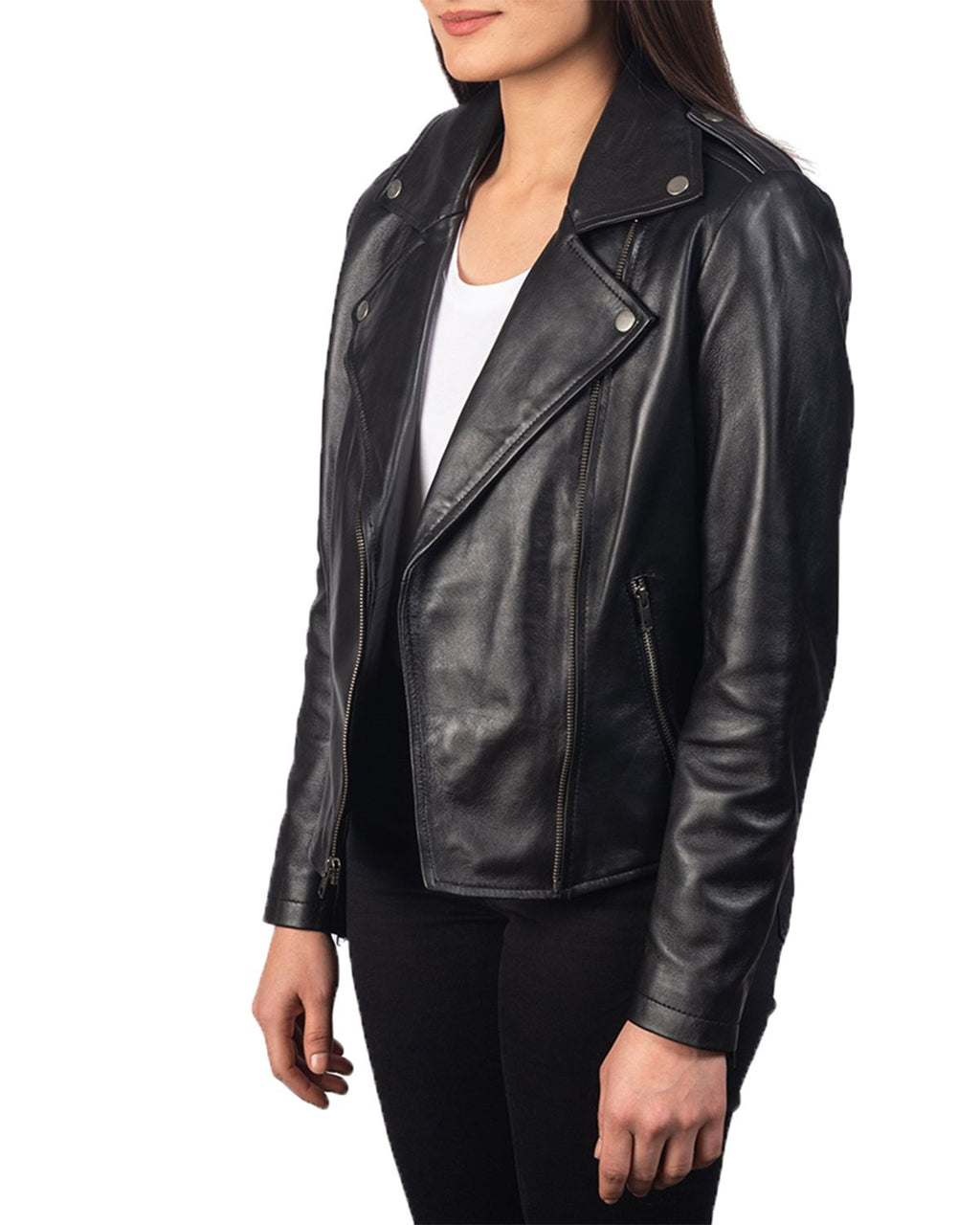 Glowrexs Women's Notch Collar Stylish Biker Leather Jacket