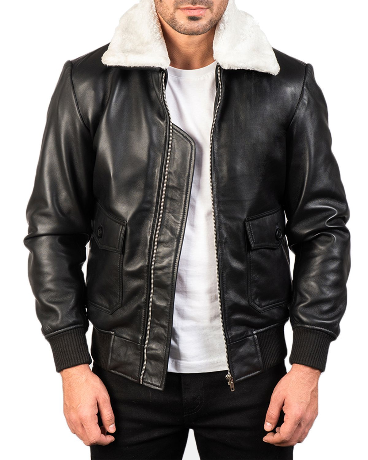 Glowrexs Men's G-1 Bomber Real Sheepskin Leather Jacket