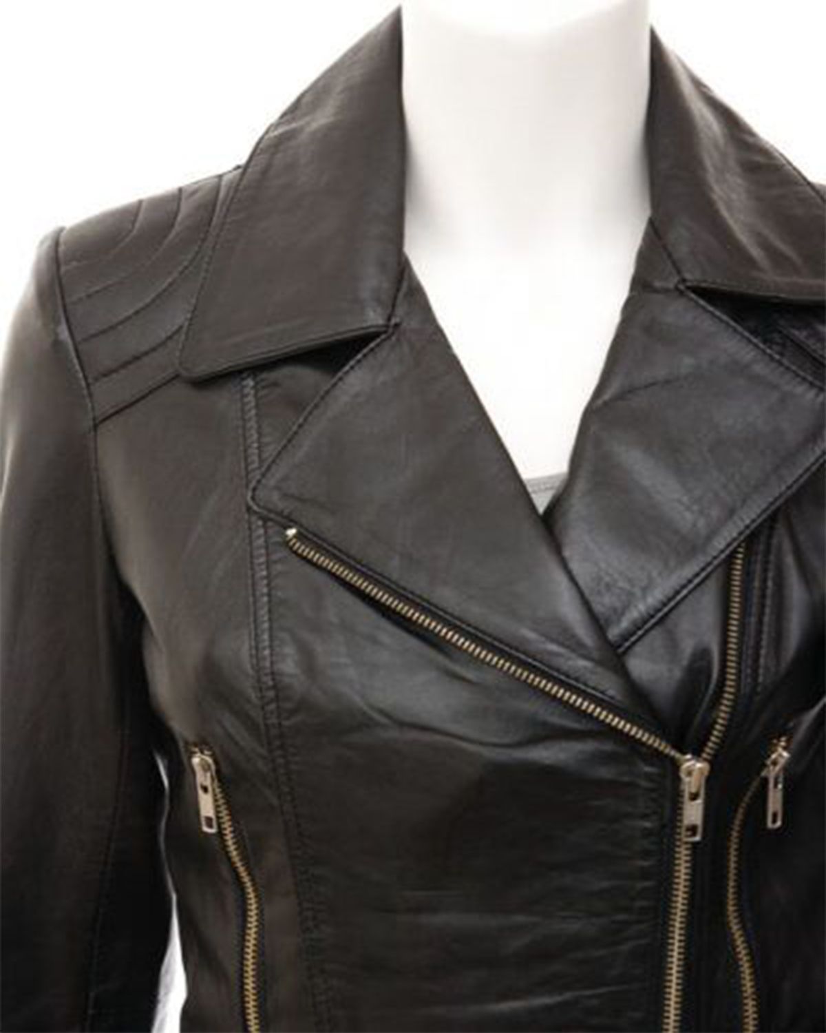 Glowrexs Women's Long Black Biker Real Sheepskin Leather Jacket