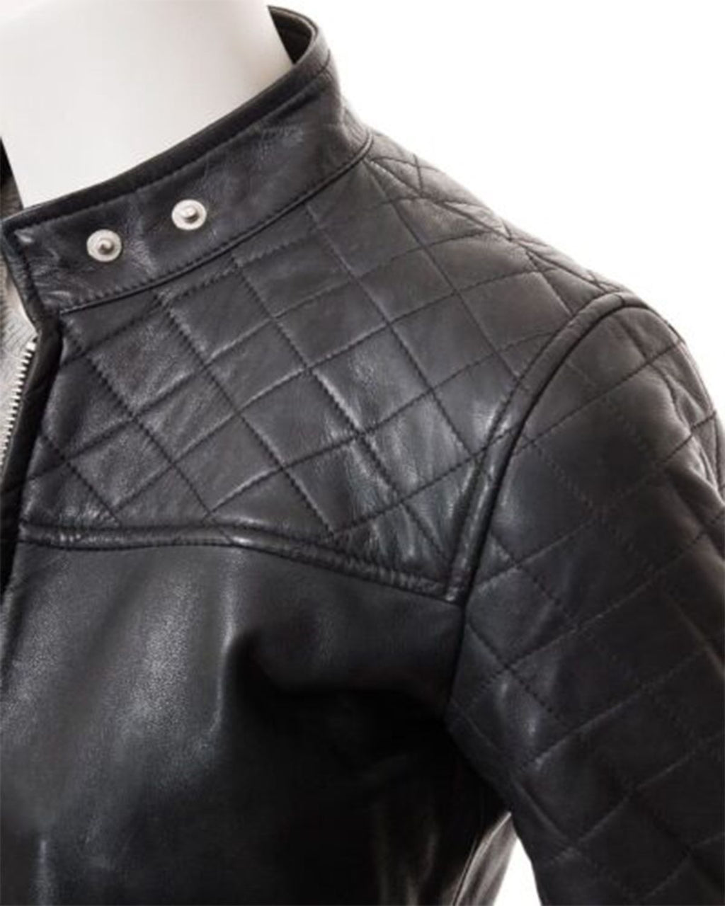 Glowrexs Women's Quilted Shoulder Stylish Biker Cafe Racer Style Real Leather Jacket