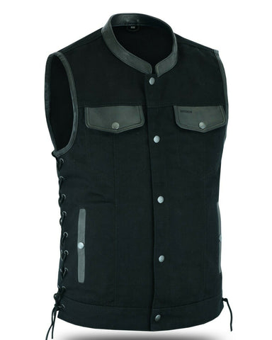 Glowrexs Mens Motorcycle Denim SOA Club Style Vest Gun Pockets Biker