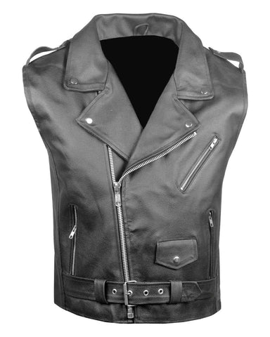 Glowrexs Men's Classic Leather Vest For Biker