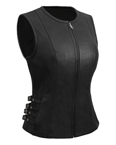 Glowrexs Womens Front Zip Closure Biker Leather Vest