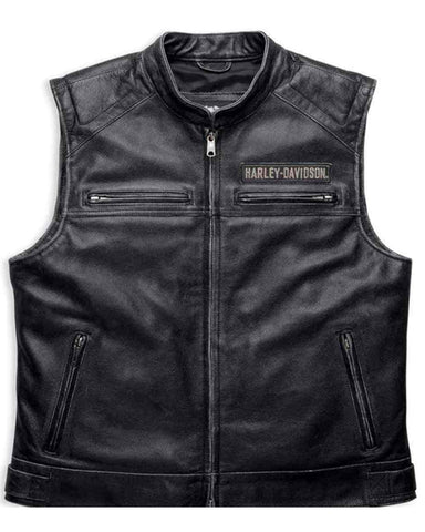Glowrexs Harley Davidson Mens Embroidered Passing Link Leather Vest
