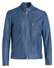 Glowrexs Mens Blue Cafe Racer Leather Jacket